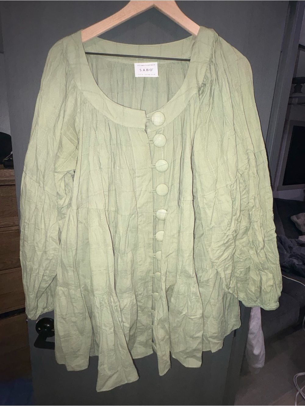 SABO Light Green Button-Front Peasant Tunic